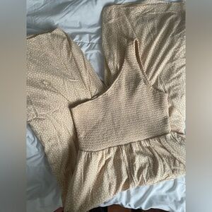 American Eagle wide leg smocked one shoulder jumpsuit